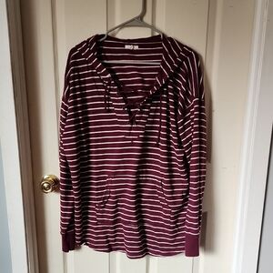 Maurices Burgundy and White Striped Hoodie